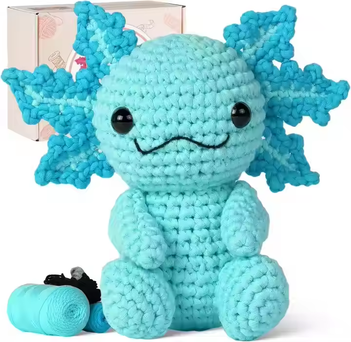 DIY Animal Crochet Kit Blue Salamander Doll With DIY Crochet Yarn