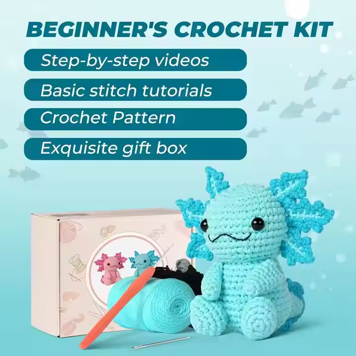 DIY Animal Crochet Kit Blue Salamander Doll With DIY Crochet Yarn