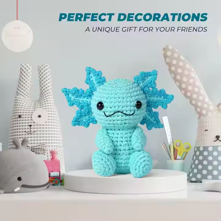 DIY Animal Crochet Kit Blue Salamander Doll With DIY Crochet Yarn