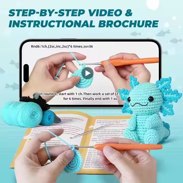 DIY Animal Crochet Kit Blue Salamander Doll With DIY Crochet Yarn