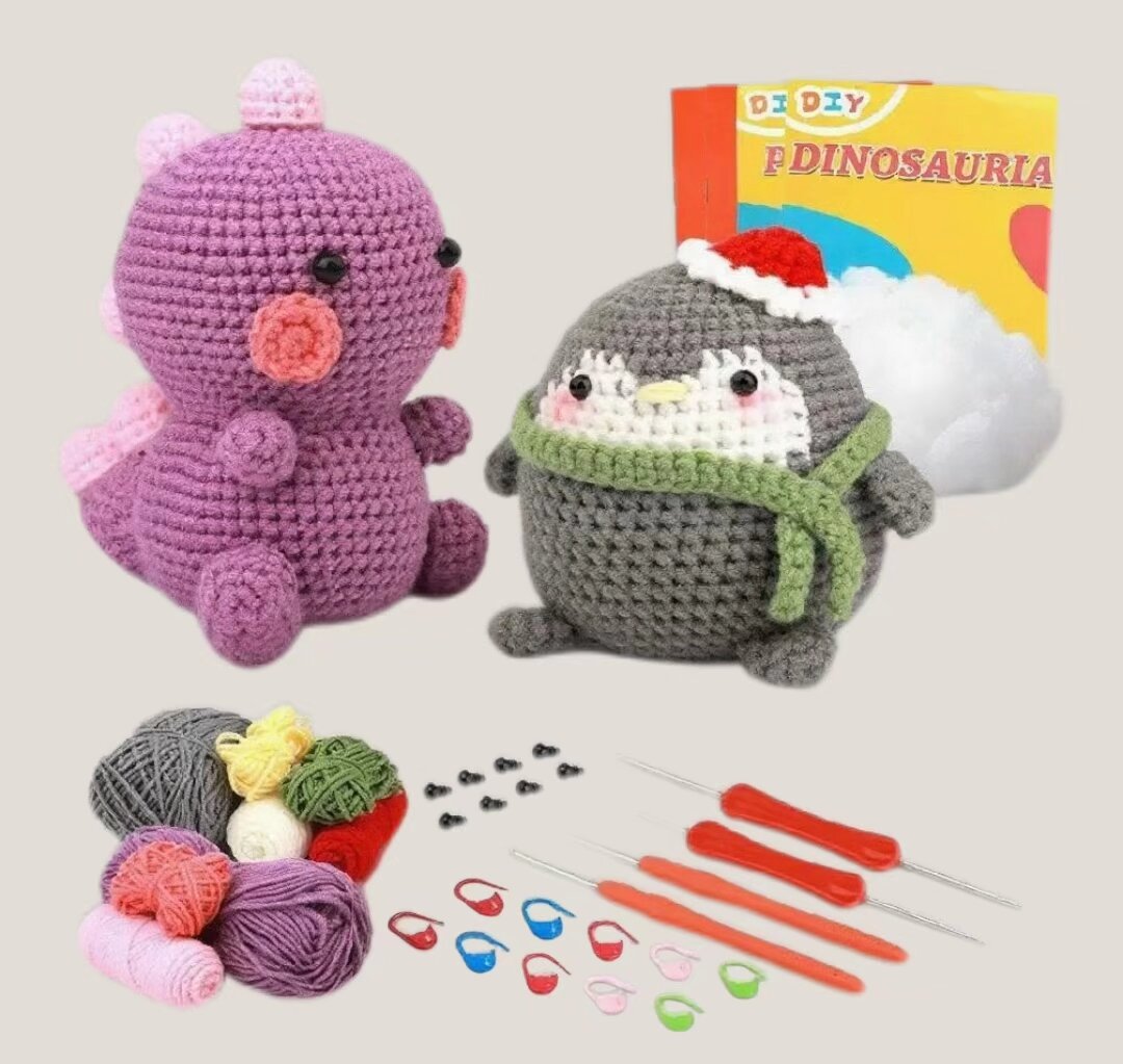 Complete Animal Crochet Craft Supplies Kawaii Purple Penguin Crochet DIY Kit with Step-by-Step Guide Handmade Plush Toy Set