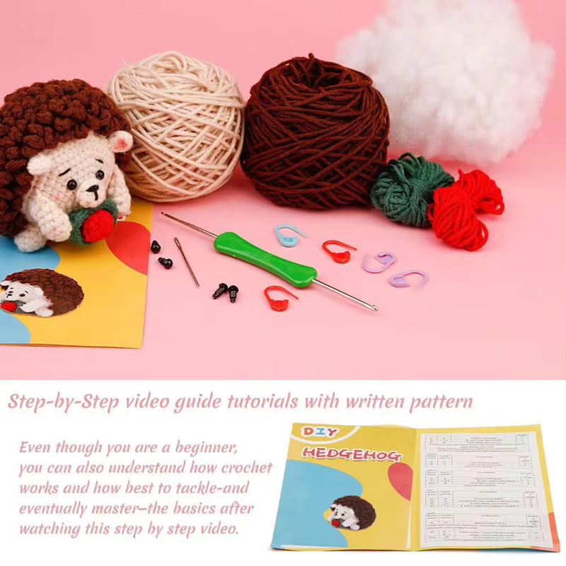 Crochet Animal Hedgehog Wool Pendant DIY Knit Mini Stuffed Dolls Materials Kits