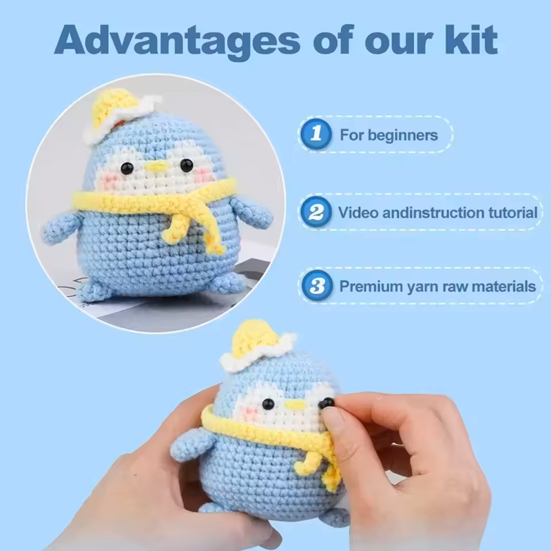 3pcs Penguins Cute Animal Family Crochet Kit For Beginners Diy Creative Knitting Wool Diy Craft With Video Tutorials