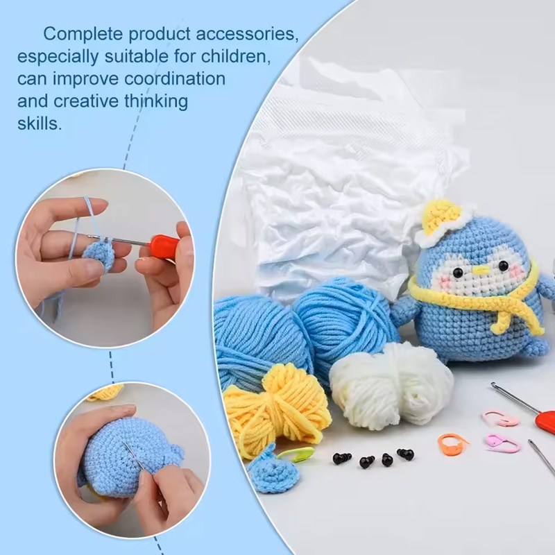 3pcs Penguins Cute Animal Family Crochet Kit For Beginners Diy Creative Knitting Wool Diy Craft With Video Tutorials