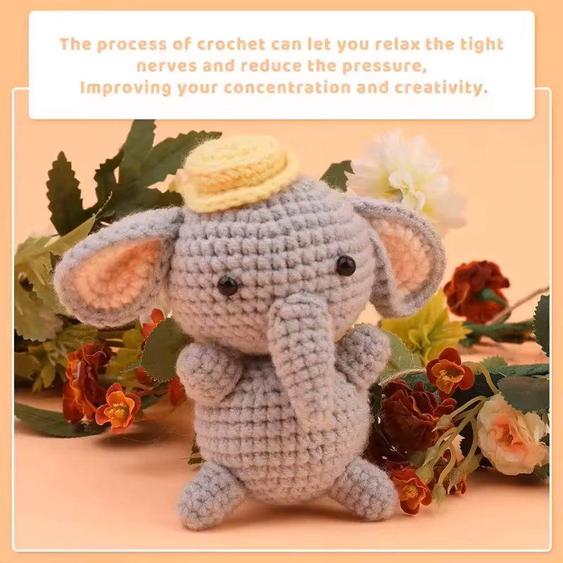 Elephant Crochet Kits Beginners Handmade Easy Yarn Crochet DIY Animal Shaped Set