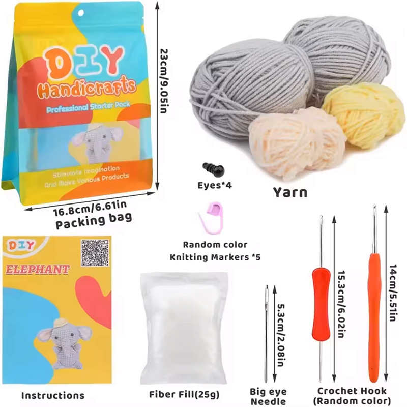 Elephant Crochet Kits Beginners Handmade Easy Yarn Crochet DIY Animal Shaped Set