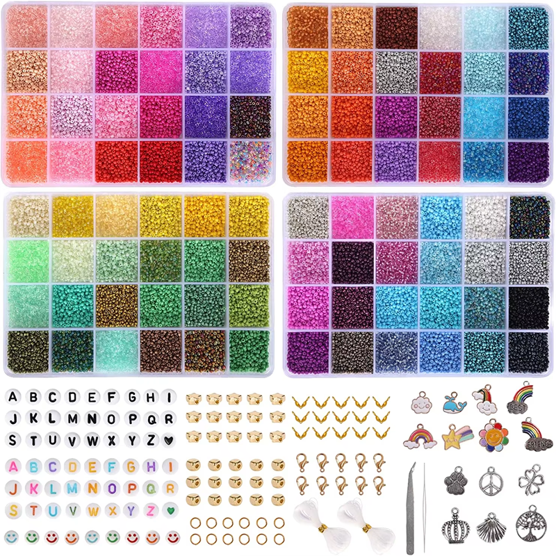 Glass Seed Beads for Jewelry Making Kit with Pendant Charms Kit and Letter Beads