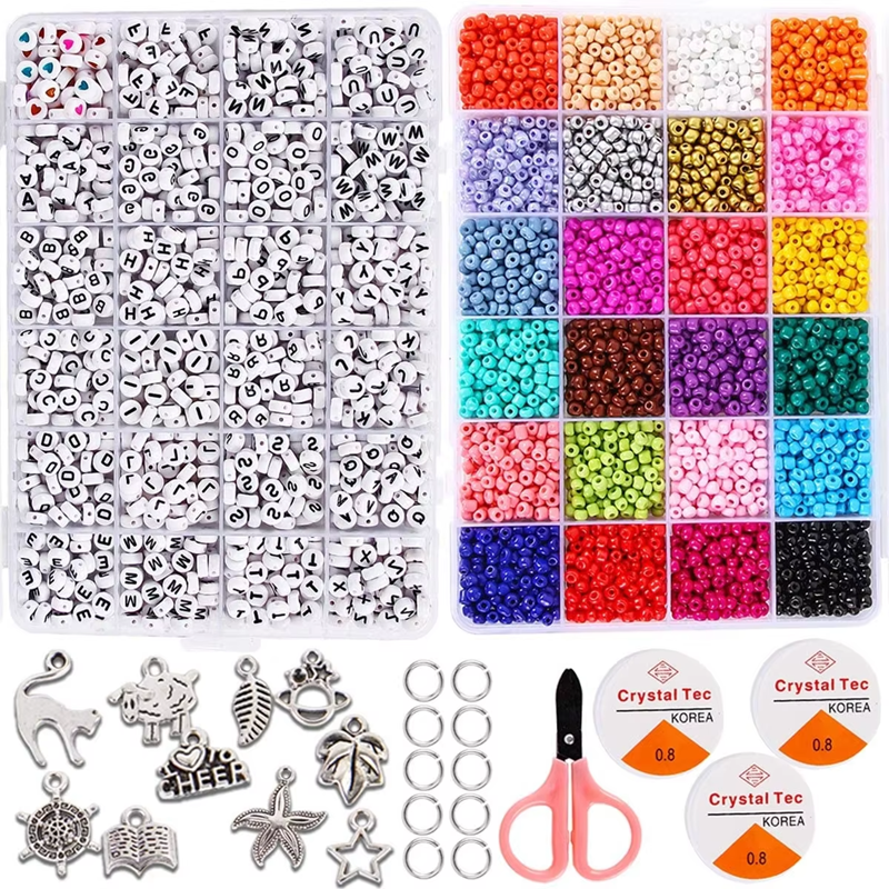 4mm Glass Seed Beads and Letter Beads Kits DIY Fashionable Jewelry Making Set