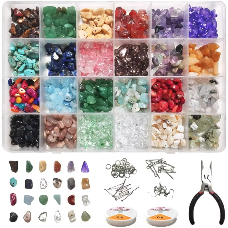 24 Colors Natural Small Gemstone Set Hand DIY Beaded Jewelry Making Accessories