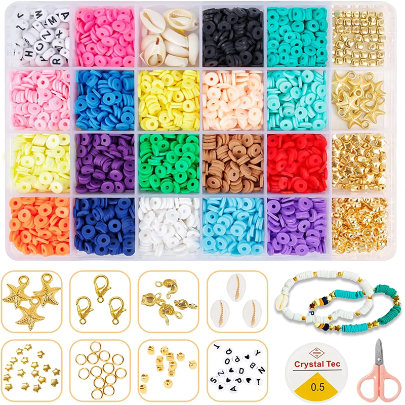 Round 6mm Clay Beads Set Polymer Clay Beads for Jewelry Making Bracelets Necklaces Keychains Kits