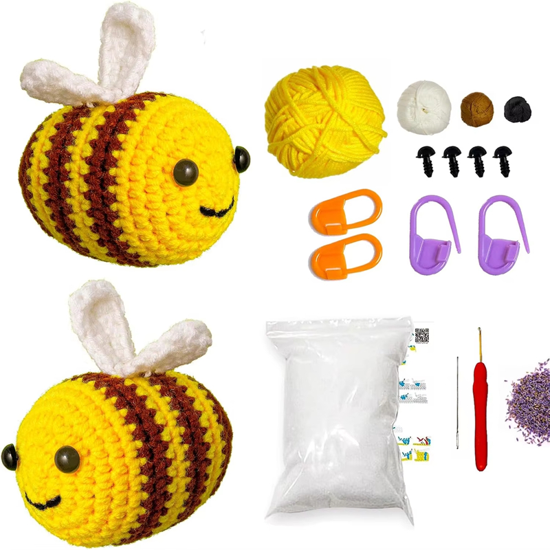 Crochet Doll Kit Beginner DIY Knitting Cute Bee Keychain Pendant Weaving Hand Craft Set