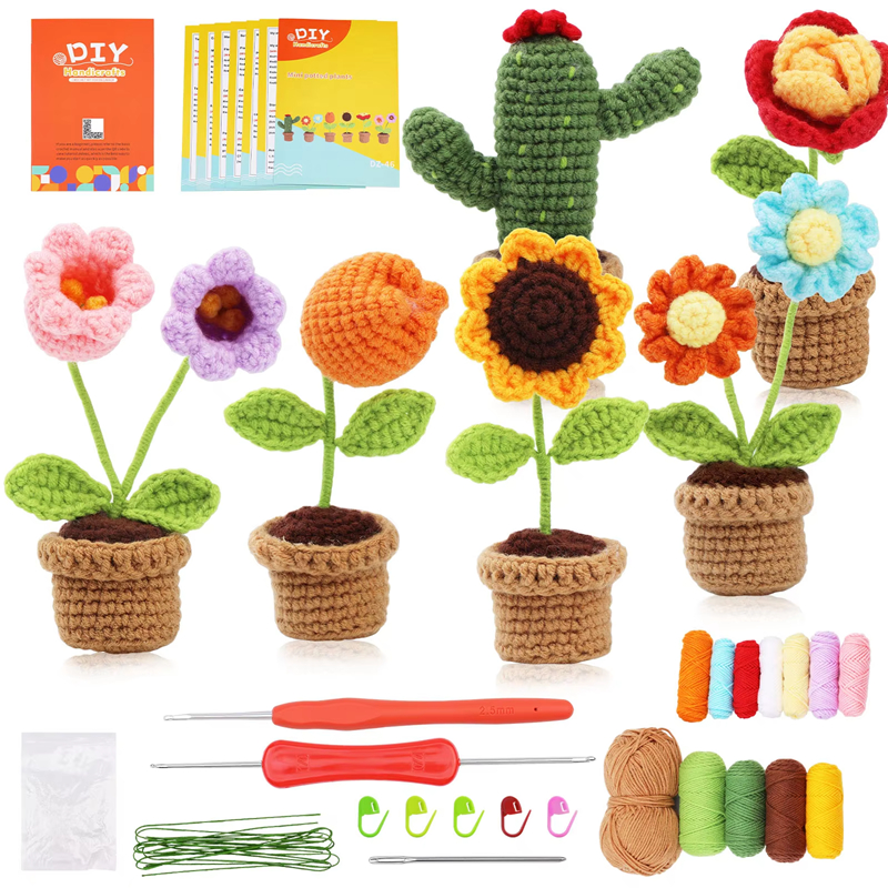 Customizable Models Crochet Knitting Kits Mini Plush Toy Series Model Plant Flowers Decoration Dolls Set