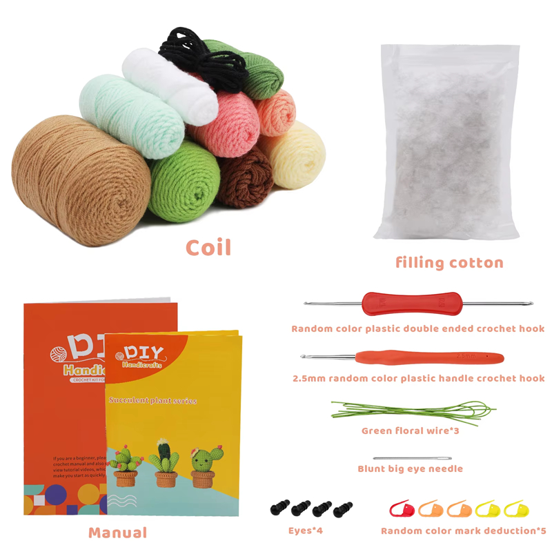 Selling Hand-Woven Full Crochet Starter Kit Mini Cactus Decoration Knitting Plush Doll for Beginners Featuring Lovely DIY Weavin