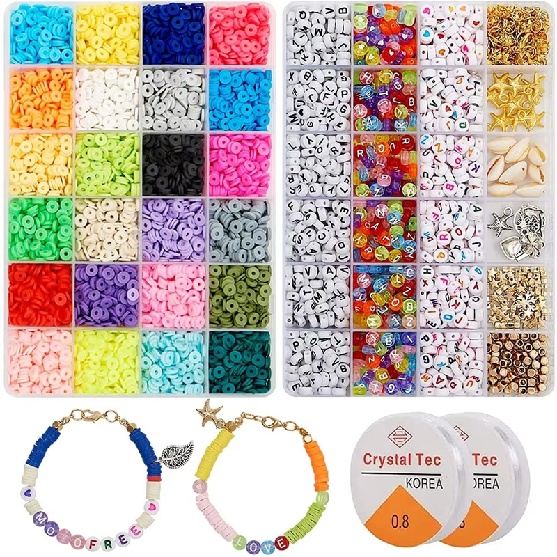 24-Color DIY Jewelry Kit Flat Clay Spacer Beads Letter Beads Jump Rings Pendants Marking Bracelets Necklace Earring Style Charm