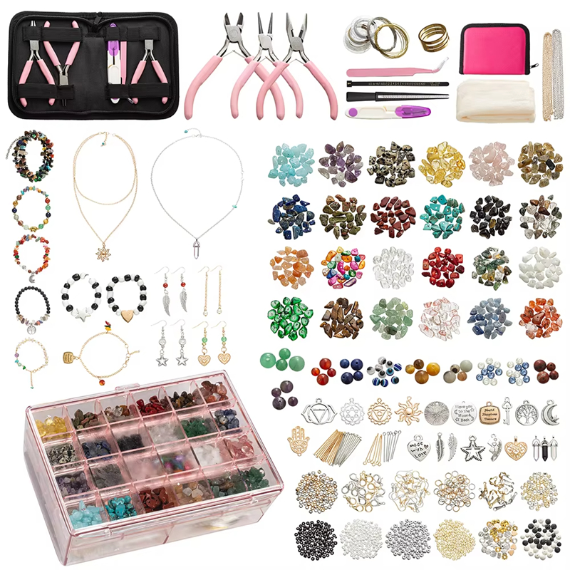 24 colors of natural gemstone beads kit for ring necklace bracelet making kit