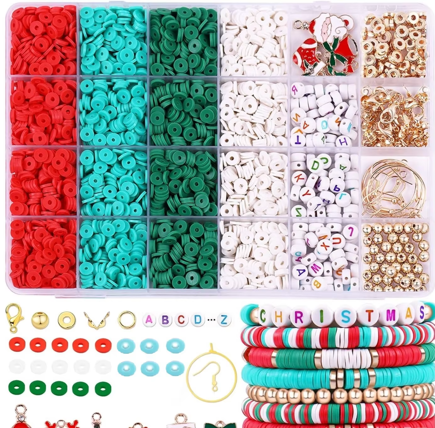 Christmas Polymer Clay Beads DIY Jewelry Make Kit Colored Charm Letter Beads Set