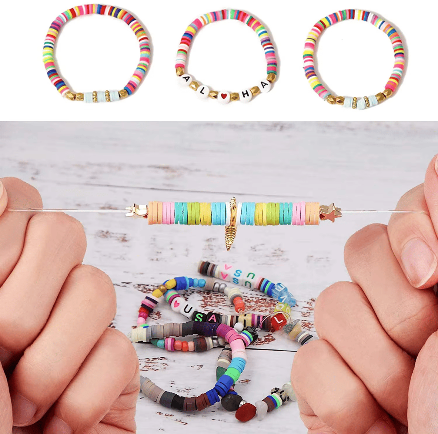 24 Colors Polymer Clay Beads Kit with 7x3mm Letter Beads DIY Jewelry Kaking Kits