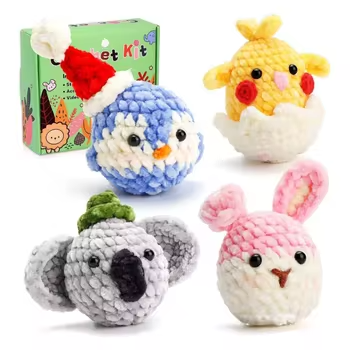 Make Cute Animal DIY Crochet Keychain Coral Chenille Weaving Making Material Set