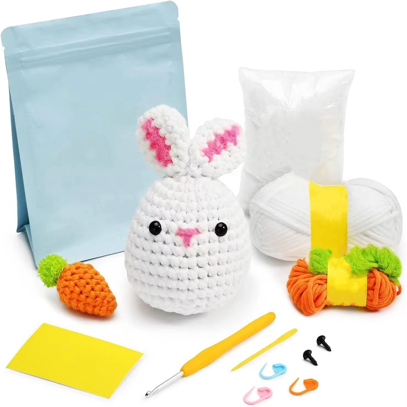 Stuffed Animal Knitting Sets DIY Rabbit & Carrot Plush Keychain Pendant Kits