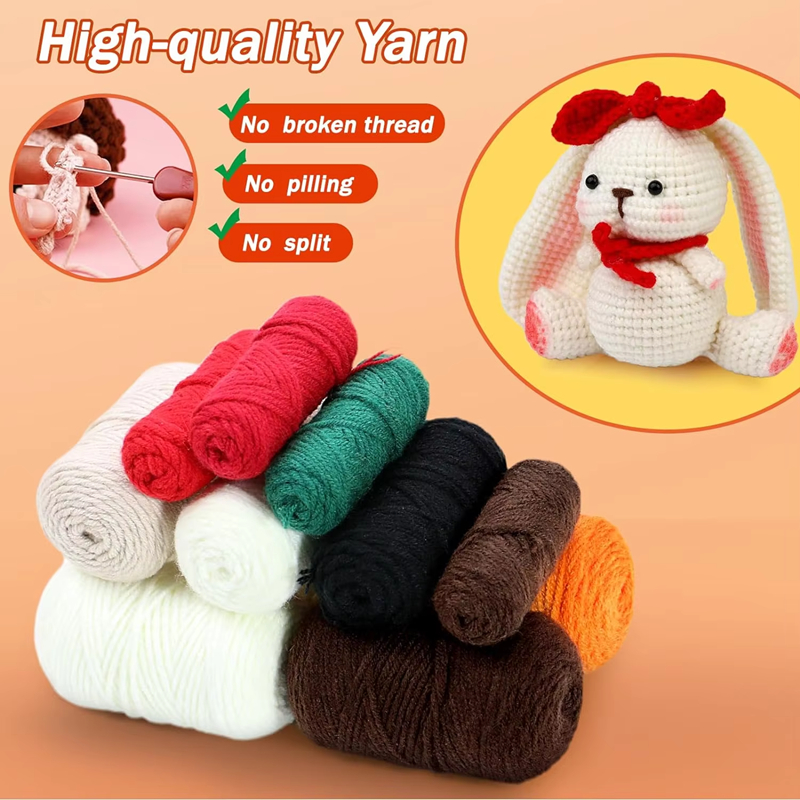 Animals Crochet Doll Kit Beginner DIY Knitting Fox Hedgehogs Rabbit Plush Doll Includes Weaving Yarns Hook Accessories Set