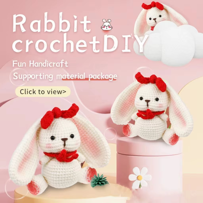 Wholesale Handmade Cotton Plush Toy Kit Cute Rabbit Model for Beginners' Do-It-Yourself Crochet Animal Kits