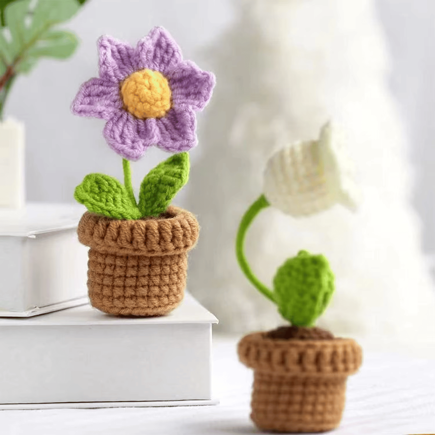 Crochet Flower Shaped Bonsai DIY Material Bag Starter DIY Doll Design Making Set