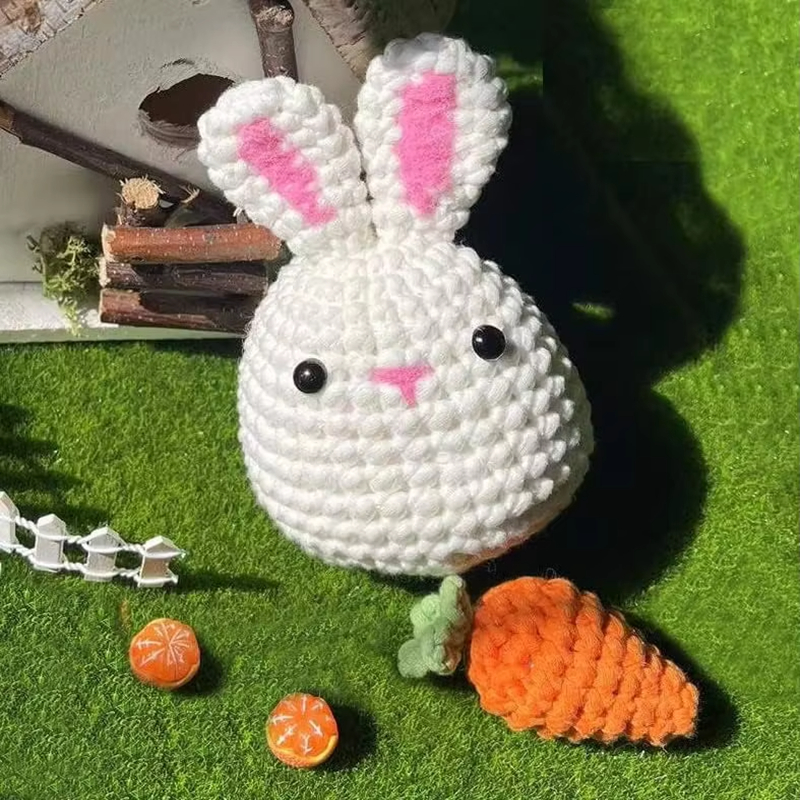 Stuffed Animal Knitting Sets DIY Rabbit & Carrot Plush Keychain Pendant Kits