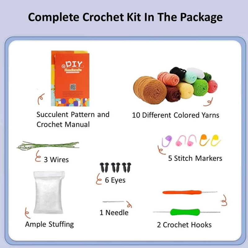 6 pcs Plant Doll Crochet Kit for Beginner Easy DIY Knitting Doll Process Learn to Weaving Succulent Plants Sets