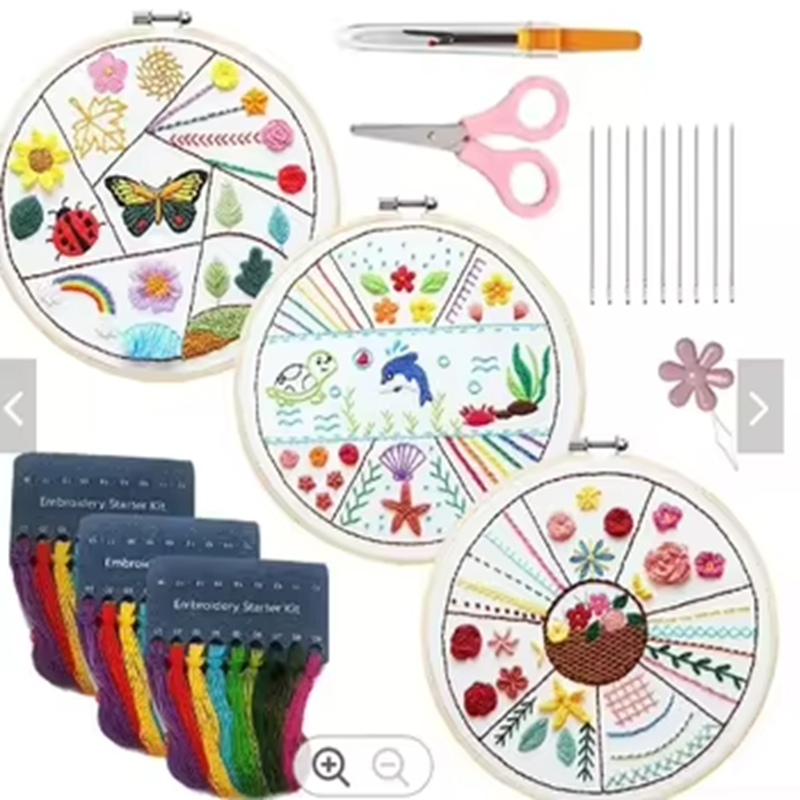 Flower Embroidery Design Beginner DIY Kits Round Cross Stitch Sewing Craft Kits