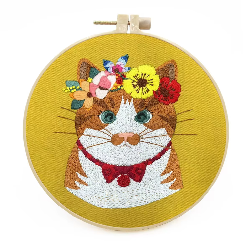 Unisex 3D Embroidery Cat Beginners New Design DIY Making Fabric Material Bag