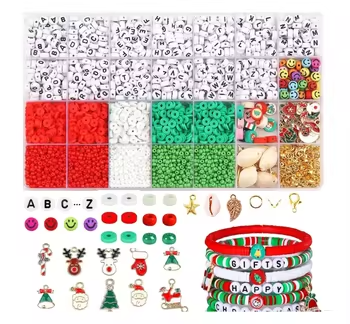 Christmas Gift Jewelry Necklace Charm Bracelet Making Kit Polymer Clay Beads Set