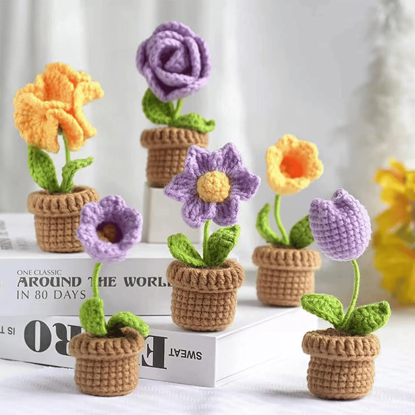 Crochet Flower Shaped Bonsai DIY Material Bag Starter DIY Doll Design Making Set