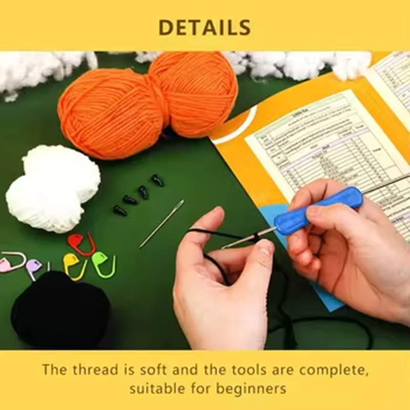 Animal Weaving Doll Kit Orange Color Fox Beginners Easy to Do with Instructions Creative DIY Crochet Making Keychain Pendant Set