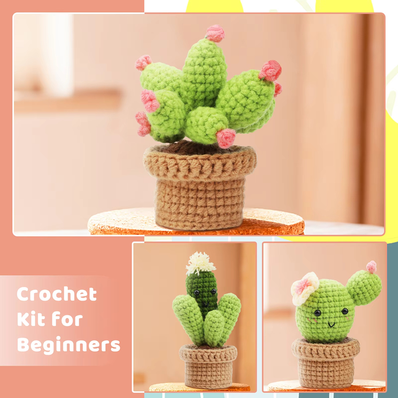 Selling Hand-Woven Full Crochet Starter Kit Mini Cactus Decoration Knitting Plush Doll for Beginners Featuring Lovely DIY Weavin