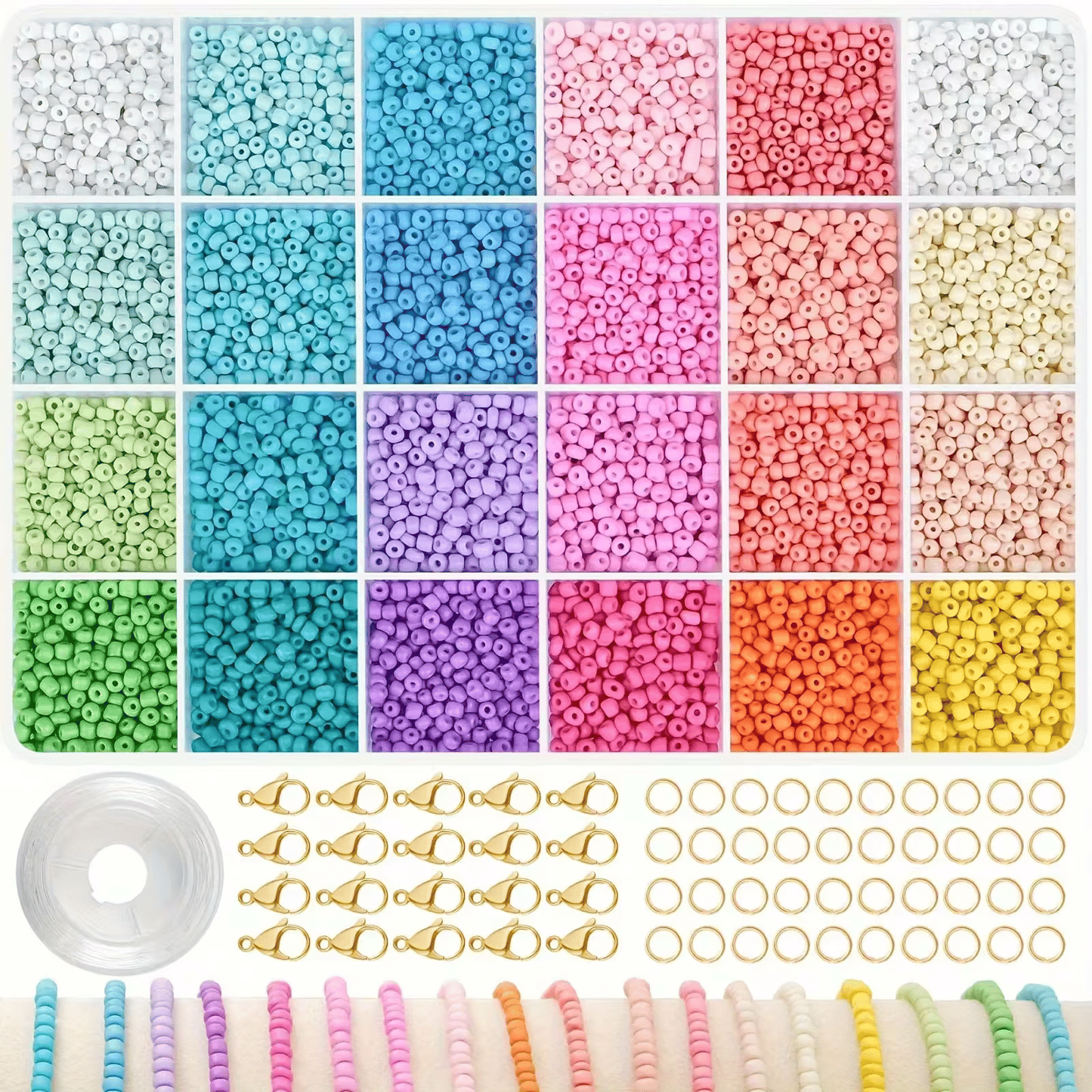 Rainbow Color Tiny Glass Beads Set for Kids Make Friendship Bracelet Accessories