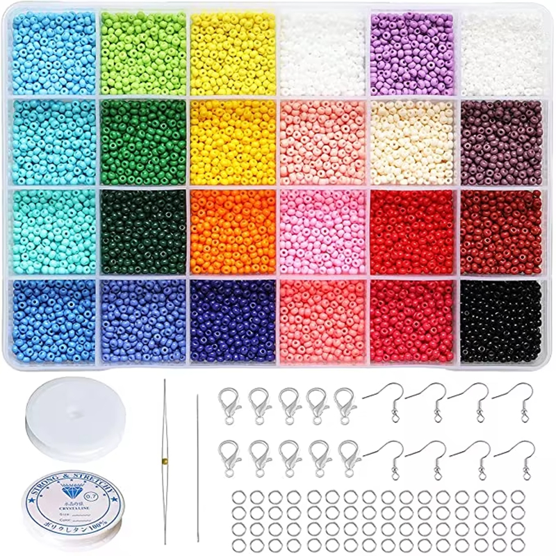 Glass Solid Seed Beads Kit Rice Beads for Jewelry Making DIY Stretchy Bracelet