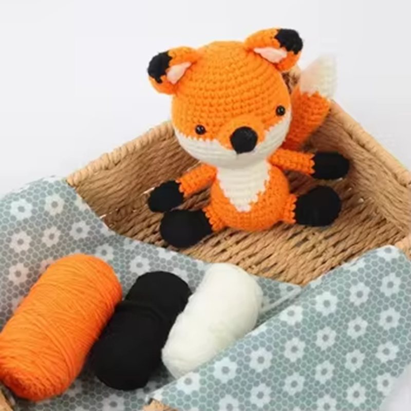 Animal Weaving Doll Kit Orange Color Fox Beginners Easy to Do with Instructions Creative DIY Crochet Making Keychain Pendant Set