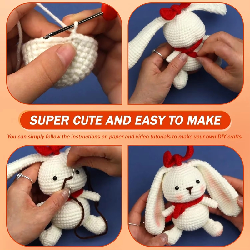 Animals Crochet Doll Kit Beginner DIY Knitting Fox Hedgehogs Rabbit Plush Doll Includes Weaving Yarns Hook Accessories Set