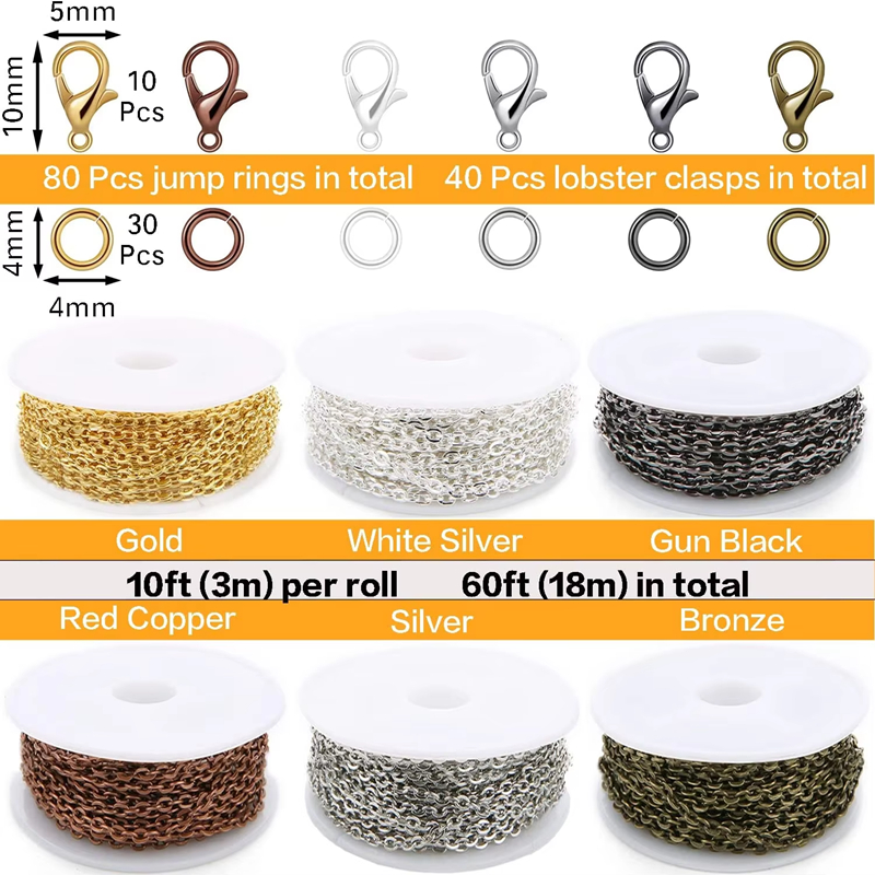 2mm Connect Metal Chain for DIY Jewelry Making Findings 6 Metal Colors of Cable Link Chain Accessories for Jewelry Chain Making