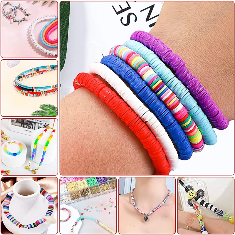 Women handmade heishi clay beads bracelet jewelry making kit with golden beads customized design for DIY necklace