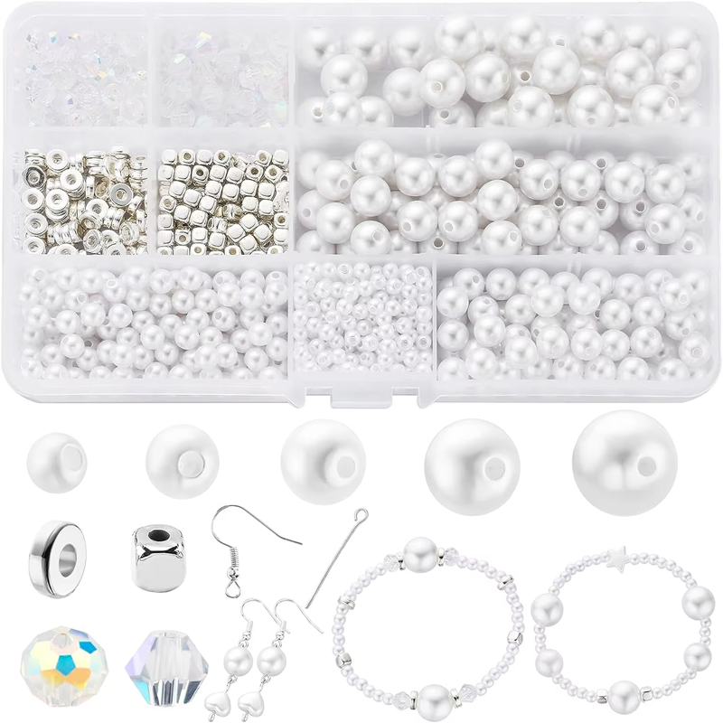 980pcs Acrylic Pearl Beads Jewelry Making Kits for Bracelets Necklaces Earrings