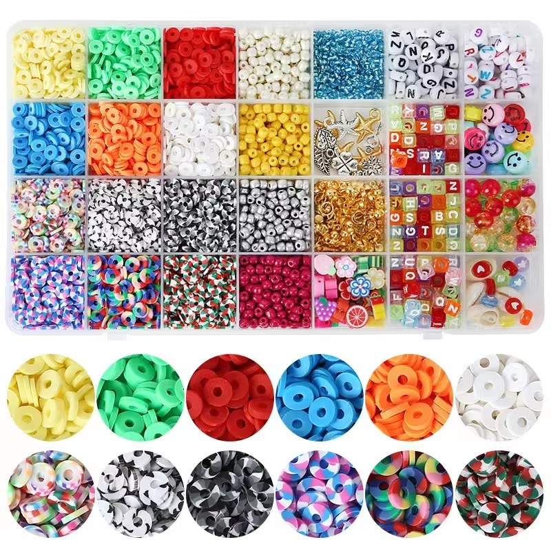 Colorful Flat Round Polymer Clay Beads Jewelry Diy Clay Bead Bracelet Making Kit