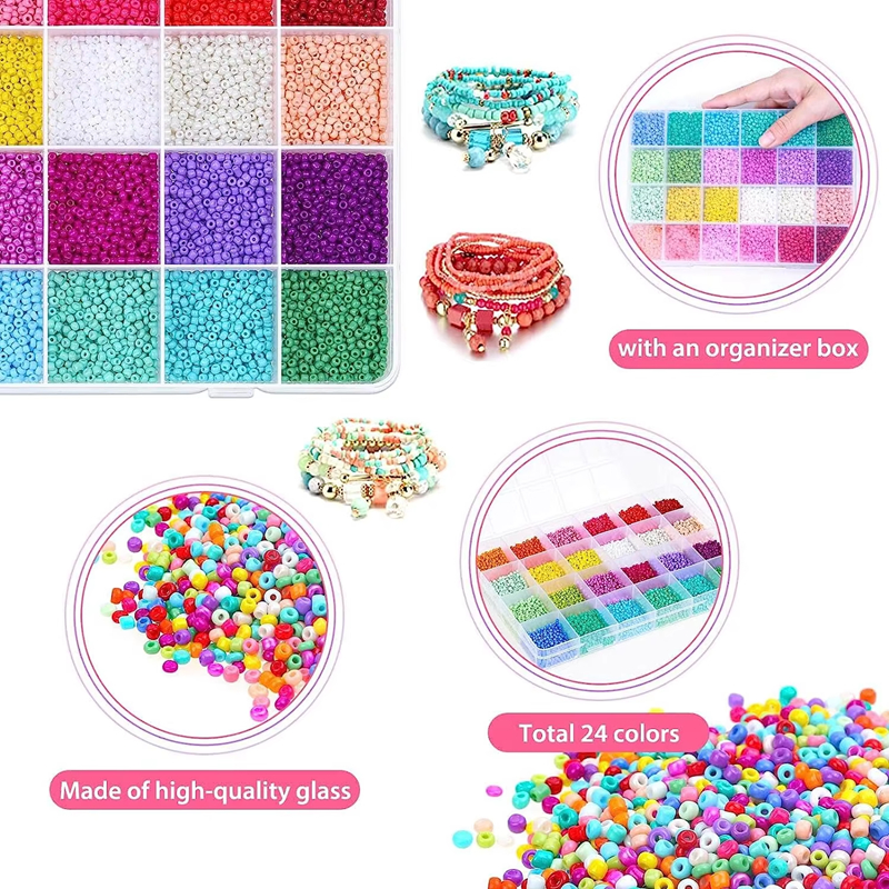 12000 pcs Glass Seed Beads DIY Material Bracelets Beads Girl Jewelry Making Kits