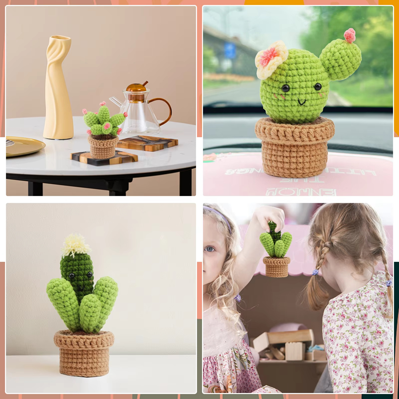 Selling Hand-Woven Full Crochet Starter Kit Mini Cactus Decoration Knitting Plush Doll for Beginners Featuring Lovely DIY Weavin