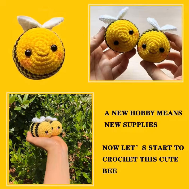 Crochet Bee Chick Rabbit Kits DIY Knit Plush Animal Doll Pendants Material Set