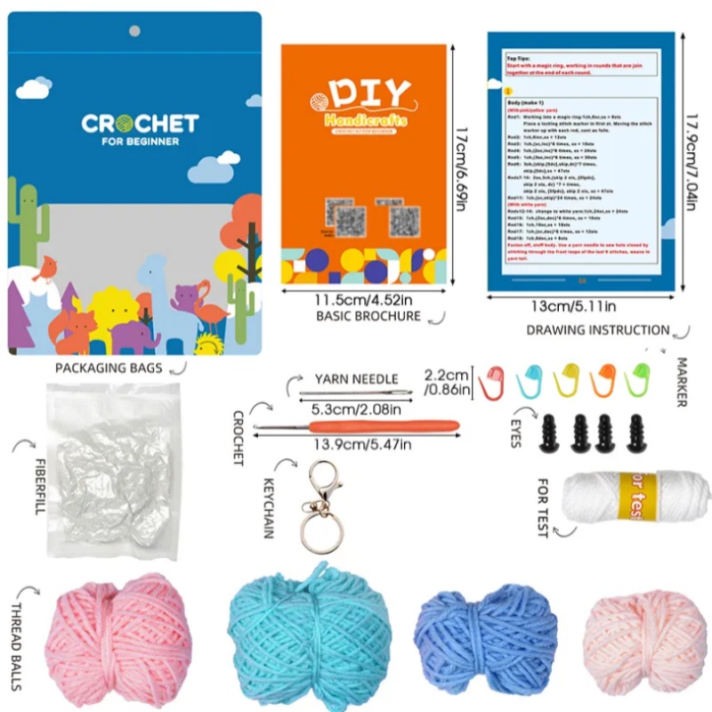 Jellyfish DIY Craft Crochet Kits Knitting Yarn Thread Needles Knit Hook Tool Set