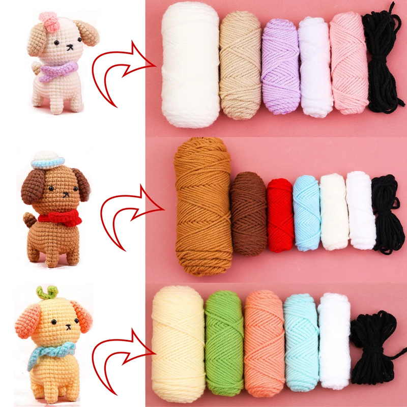 Crochet Animal Dog Kits Handwork Knit Yarn Needles DIY Plush Doll Pendant Set