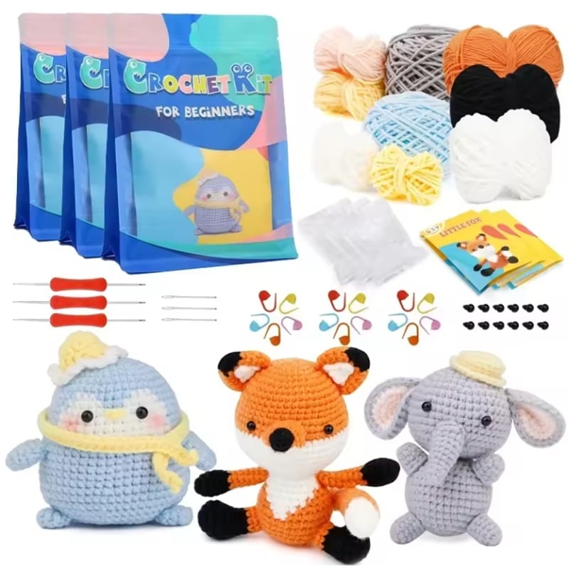 Cute Animal Crochet Kit Starter DIY Crochet Keychain Crochet Doll Material Set