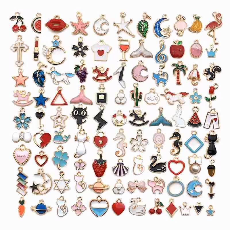 Mix Enamel Alloy Pendants DIY Making Jewelry Oil Dripping Charms Components