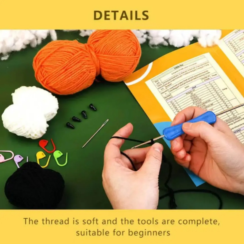 Beginner DIY Crochet Knit Kits Cartoon Fox Pendant Doll Material Accessories Set